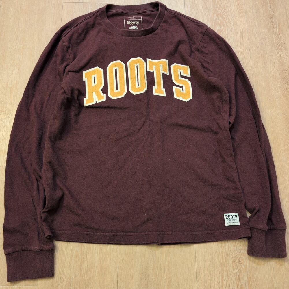 Roots Adult‎ Small Long Sleeve Shirt Spellout Maroon Canada